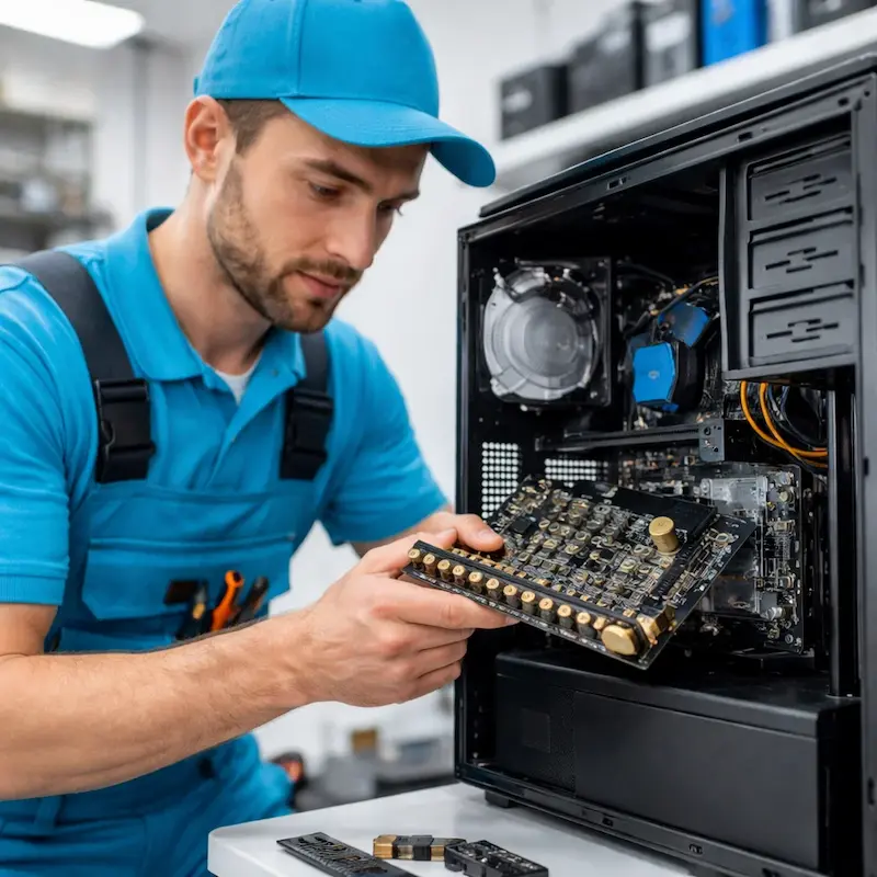 Мастер устанавливает звуковую карту на ПК в Краснокамске